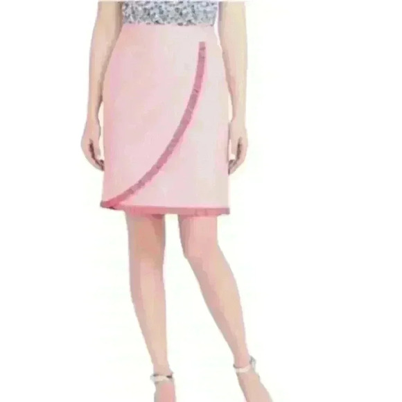 NWT J Crew Size 0 Pink Chambray Oxford Ruffle Hem Faux Wrap Pencil Skirt - Picture 1 of 9